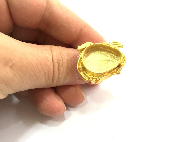 Adjustable Ring Blank, (20x15mm drop blank )  Gold Plated Brass G5380