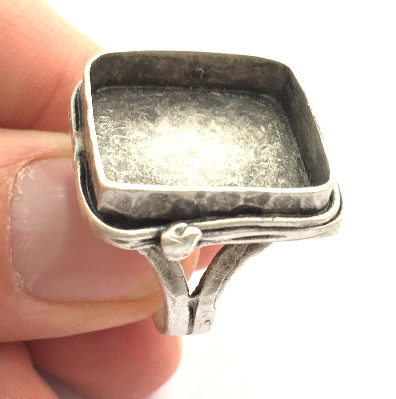 Adjustable Ring Blank, (20mm blank ) Antique Silver Plated Brass G9448