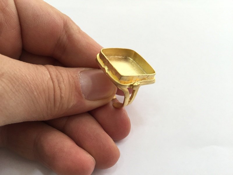 Gold Ring Settings Ring Blank Ring Bezel Base Cabochon Mountings Adjustable  (20mm square blank )  Gold Plated Brass G5383