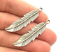 4 Pcs Antique Silver Feather Pendants (45x10mm) Antique Silver Plated Metal  G5870