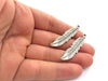 4 Pcs Antique Silver Feather Pendants (45x10mm) Antique Silver Plated Metal  G5870