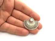2 Antique Silver African Charms Tribal Charms Ethnic Charms Antique Silver Plated Charms (32x30mm)   G5883