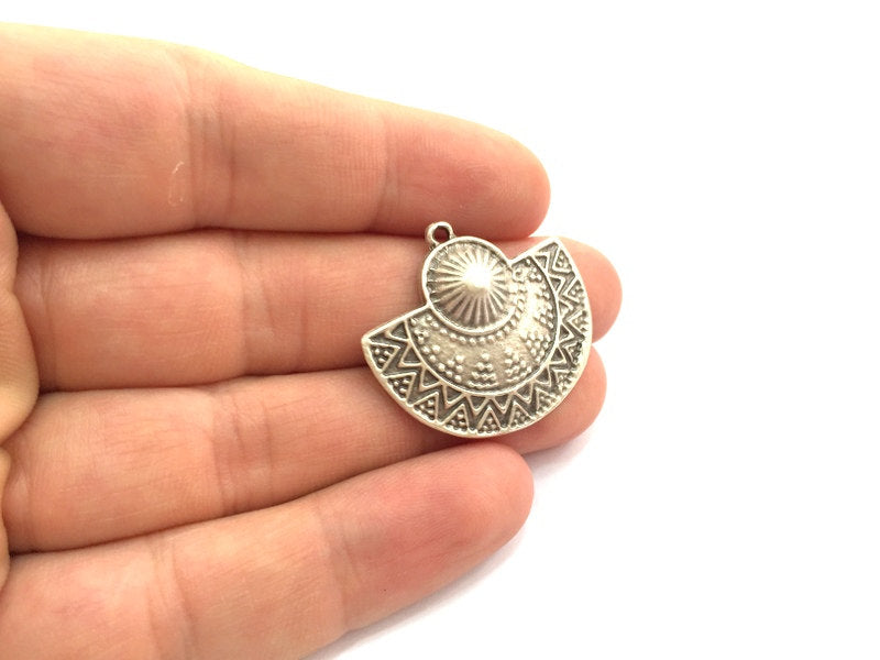 2 Antique Silver African Charms Tribal Charms Ethnic Charms Antique Silver Plated Charms (32x30mm)   G5883