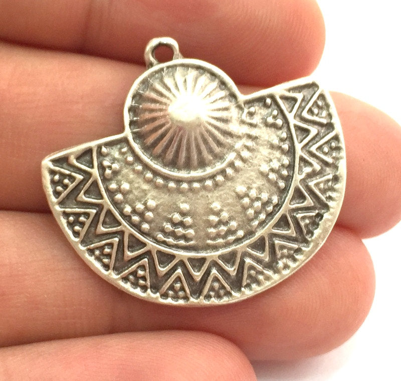 2 Antique Silver African Charms Tribal Charms Ethnic Charms Antique Silver Plated Charms (32x30mm)   G5883