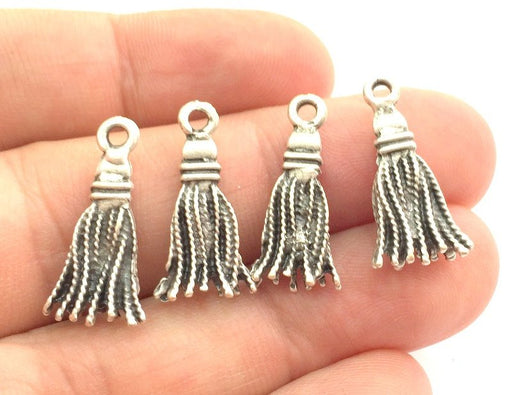 4 Silver Besom Charm Antique Silver Plated Tassel Charms (23x12mm)  G5886