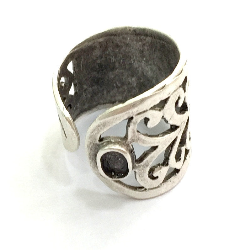 Adjustable Ring Blank, (5x3mm blank ) Antique Silver Plated Brass G5888