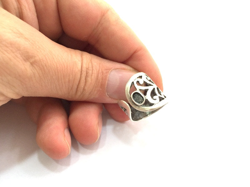 Adjustable Ring Blank, (5x3mm blank ) Antique Silver Plated Brass G5888