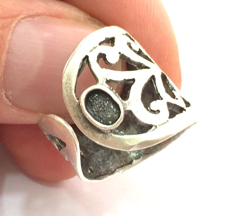 Adjustable Ring Blank, (5x3mm blank ) Antique Silver Plated Brass G5888