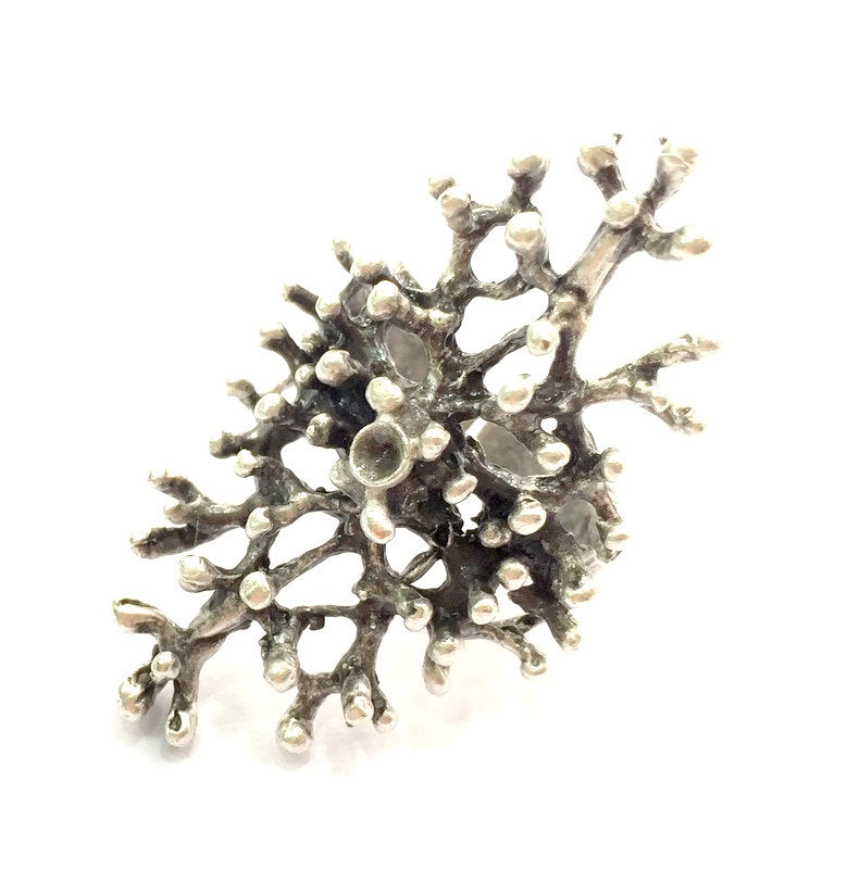 Adjustable Coral Ring Blank, (3mm blank ) Antique Silver Plated Brass G5909