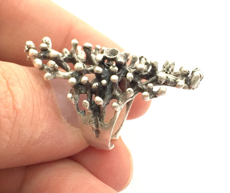 Adjustable Coral Ring Blank, (3mm blank ) Antique Silver Plated Brass G5909