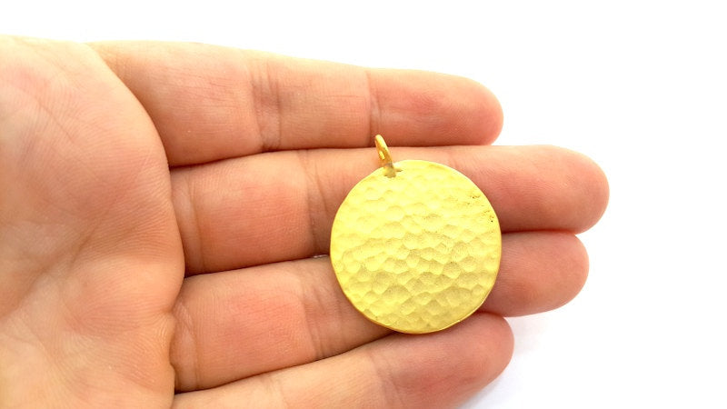 Hammered Round Pendant  (30mm)  Gold Plated Brass   G9213