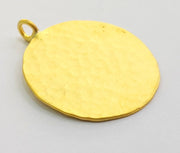 Hammered Round Pendant  (30mm)  Gold Plated Brass   G9213