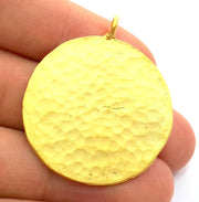 Hammered Round Pendant  (35mm)  Gold Plated Brass   G9215