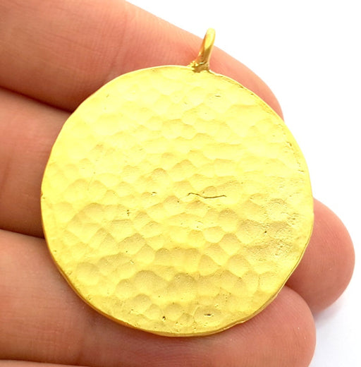 Hammered Round Pendant  (35mm)  Gold Plated Brass   G9215