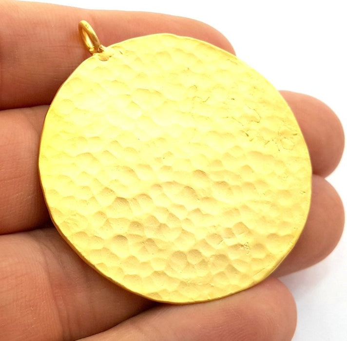 Hammered Round Pendant  (45mm)  Gold Plated Brass   G9220
