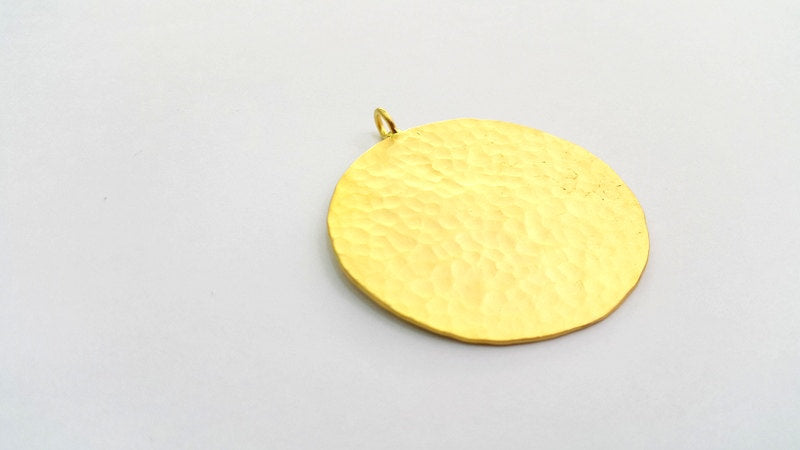 Hammered Round Pendant  (45mm)  Gold Plated Brass   G9220