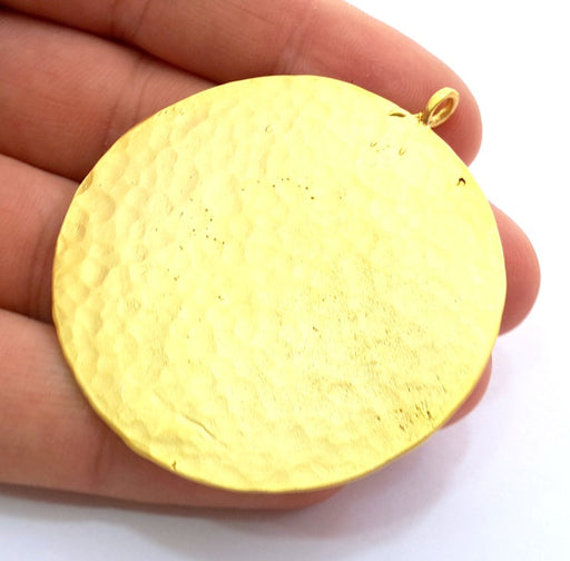 Hammered Round Pendant  (50mm)  Gold Plated Brass   G9218