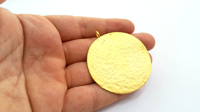 Hammered Round Pendant  (50mm)  Gold Plated Brass   G9218