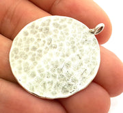 Hammered Round Pendant  (40mm)  Antique Silver Plated Brass   G9212