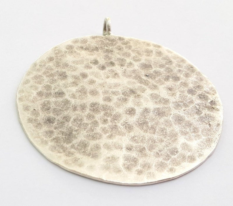 Hammered Round Pendant  (50mm)  Antique Silver Plated Brass   G9219