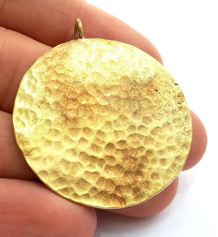 Hammered Round Pendant  (40mm)  Antique Raw  Brass   G9225