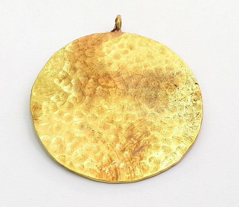 Hammered Round Pendant  (40mm)  Antique Raw  Brass   G9225