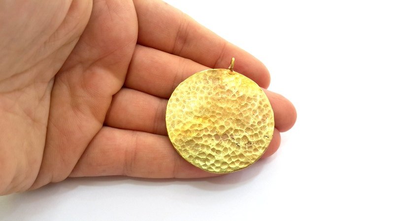 Hammered Round Pendant  (45mm)  Antique Raw  Brass   G9222