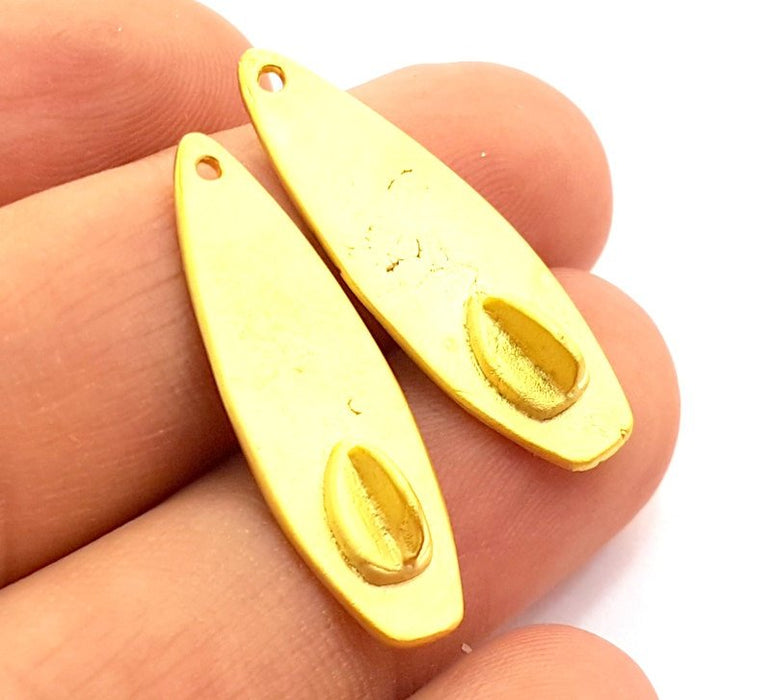 2 Pcs (31x11 mm)  Surfboard Charms , Gold Plated Brass G5932