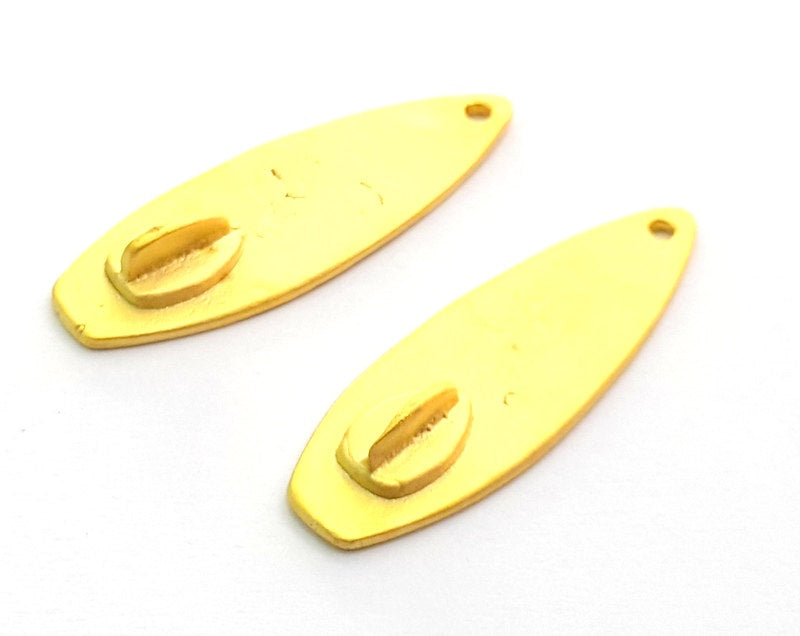 2 Pcs (31x11 mm)  Surfboard Charms , Gold Plated Brass G5932