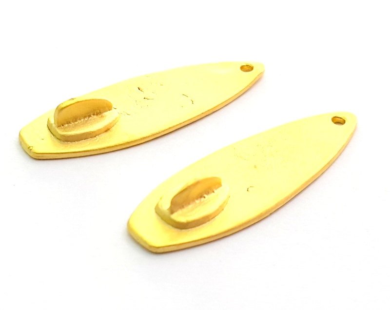 2 Pcs (31x11 mm)  Surfboard Charms , Gold Plated Brass G5932