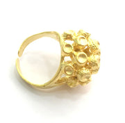 Gold Ring Blank Ring Settings Ring Bezel Base Cabochon Mountings Adjustable  (3mm blank )  Gold Plated Brass G5952
