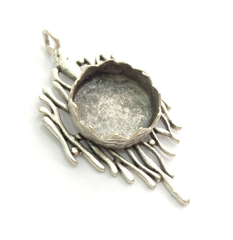Antique Silver Plated Brass Pendant Settings Blanks  Mountings , (15mm blank) G5956