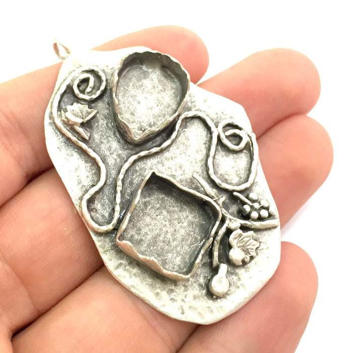 Antique Silver Plated Brass Pendant Settings Blanks  Mountings , (18x13mm drop and 15mm square blank) G5961