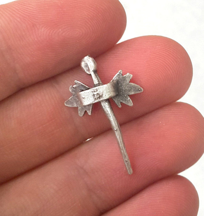 2 Dragonfly Charms Antique Silver Plated Brass G44