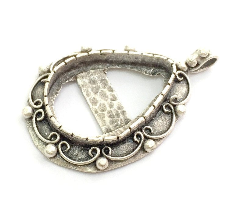Antique Silver Plated Brass Pendant Settings Blanks  Mountings , (30x22mm drop blank) G9546