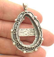 Antique Silver Plated Brass Pendant Settings Blanks  Mountings , (30x22mm drop blank) G9546