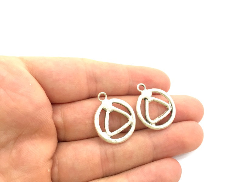 2 Pcs. ( 21mm )  Triangle Charms, Antique Silver Plated Brass  G5972