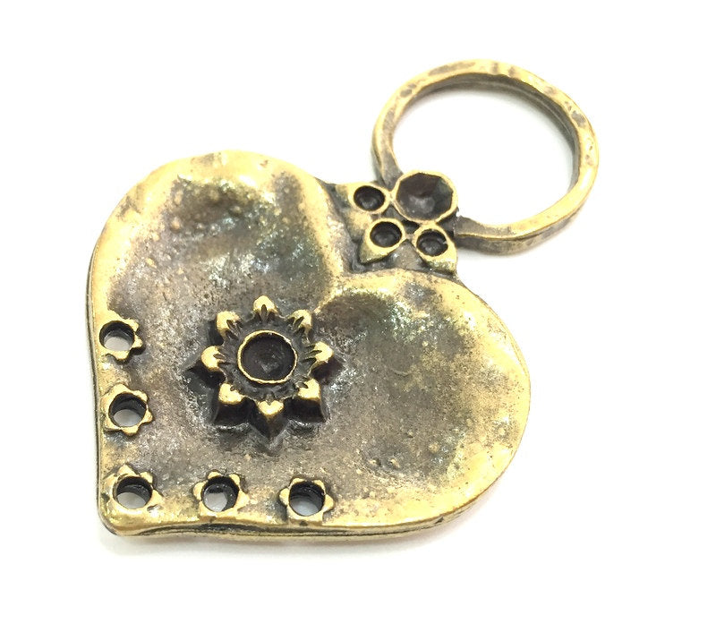 2 Heart Charms Antique Bronze Pendant 52x35 mm  G5973