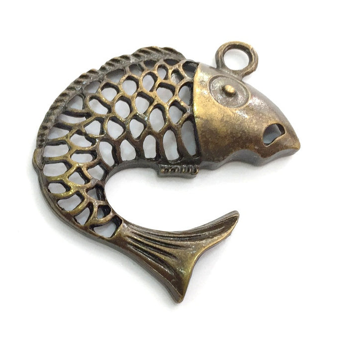 Antique Bronze  Metal Fish Pendant   42x38 mm  G5974