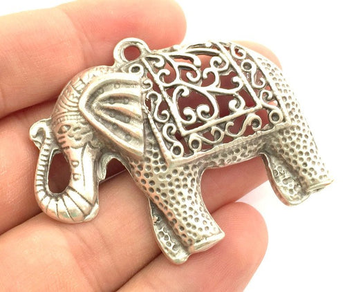 Elephant Pendants (57x45mm) Antique Silver Plated Metal  G5976