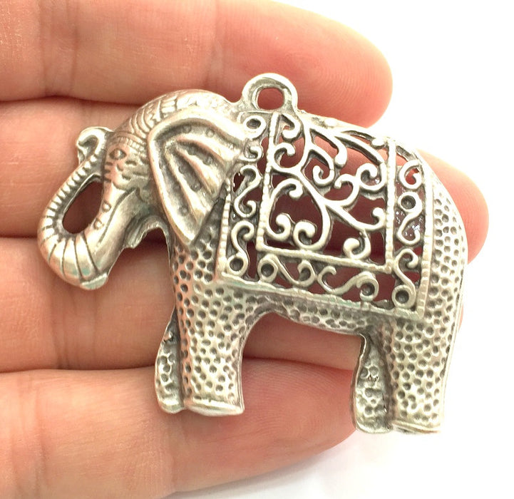 Elephant Pendants (57x45mm) Antique Silver Plated Metal  G5976