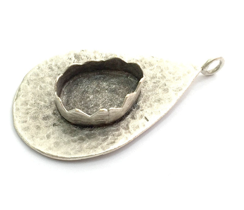 Antique Silver Plated Brass  Hammered Pendant Settings Blanks  Mountings , (18X13mm drop blank) G5983