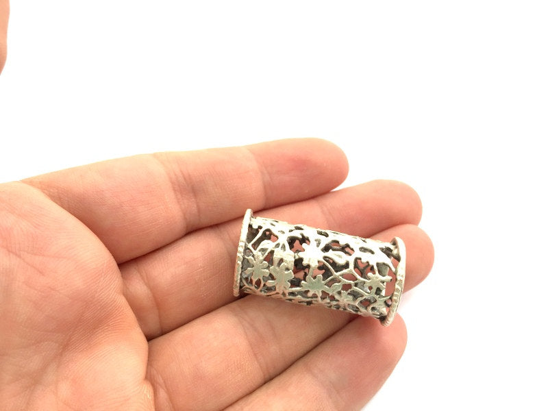 Silver Tube Beads  (35x18 mm)  Antique Silver Plated Brass  G5989