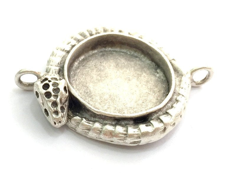 Antique Silver Plated Brass Snake  Pendant Settings Blanks  Mountings , (20mm  blank) G5990
