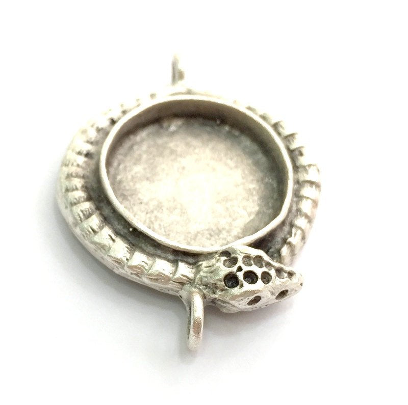 Antique Silver Plated Brass Snake  Pendant Settings Blanks  Mountings , (20mm  blank) G5990