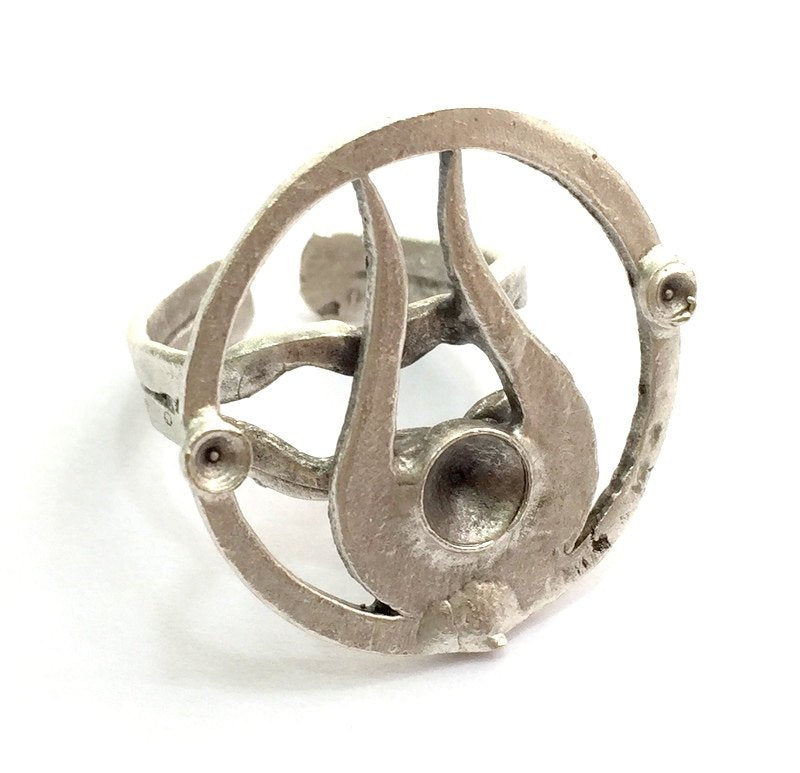 Silver Ring Blank Base Bezel Settings Cabochon Base Mountings Adjustable Ring ( 5mm and 2mm blank ) Antique Silver Plated Brass G5996