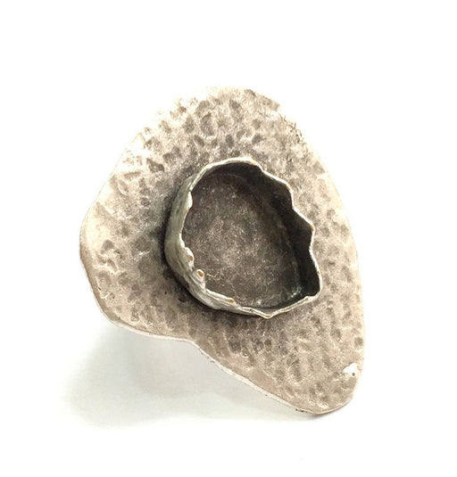 Adjustable Hammered  Ring Blank, (18x13mm drop blank ) Antique Silver Plated Brass G5997
