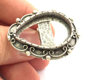 Adjustable Ring Blank, ( 30x22mm drop  blank ) Antique Silver Plated Brass G5998