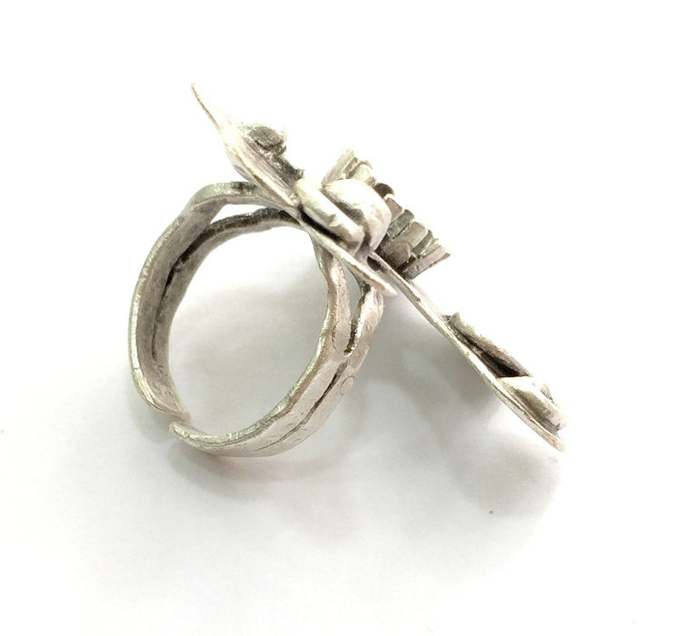 Adjustable Hammered  Ring Blank, ( 10mm blank ) Antique Silver Plated Brass G6001