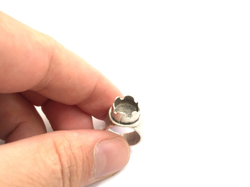 Adjustable Hammered  Ring Blank, ( 10mm blank ) Antique Silver Plated Brass G6002